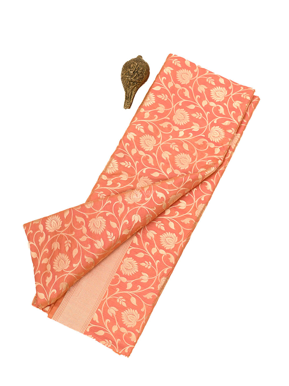 Peach Orange Uppada Katan Silk Handloom Banarasi Saree