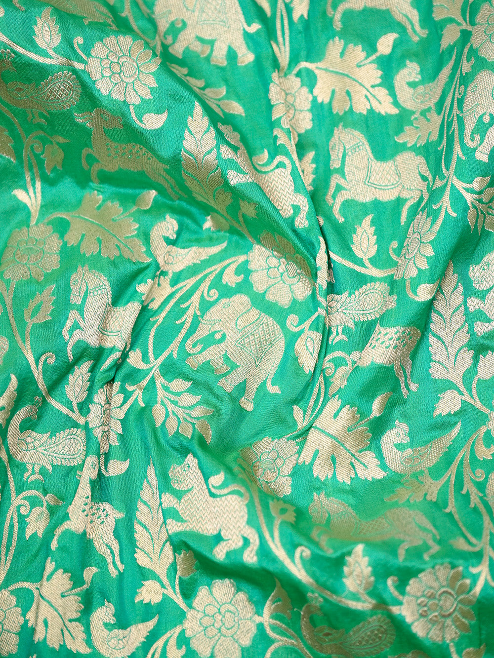 Sea Green Shikargah Katan Silk Handloom Banarasi Saree