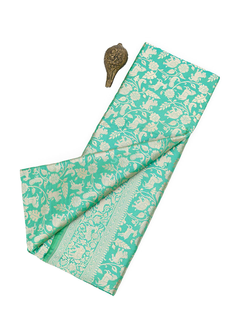 Sea Green Shikargah Katan Silk Handloom Banarasi Saree