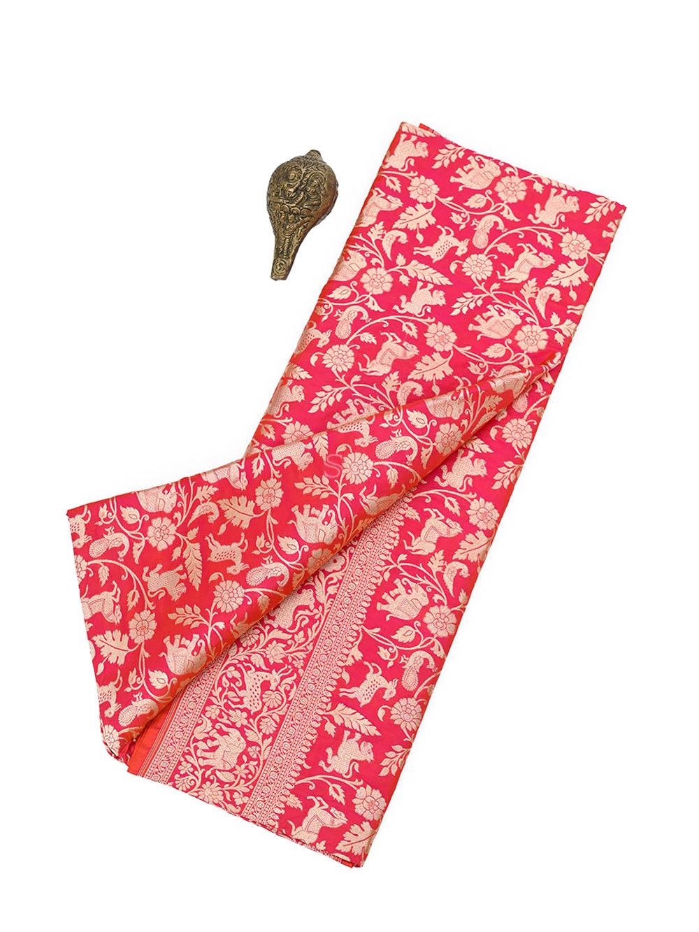 Pink Orange Shikargah Katan Silk Handloom Banarasi Saree