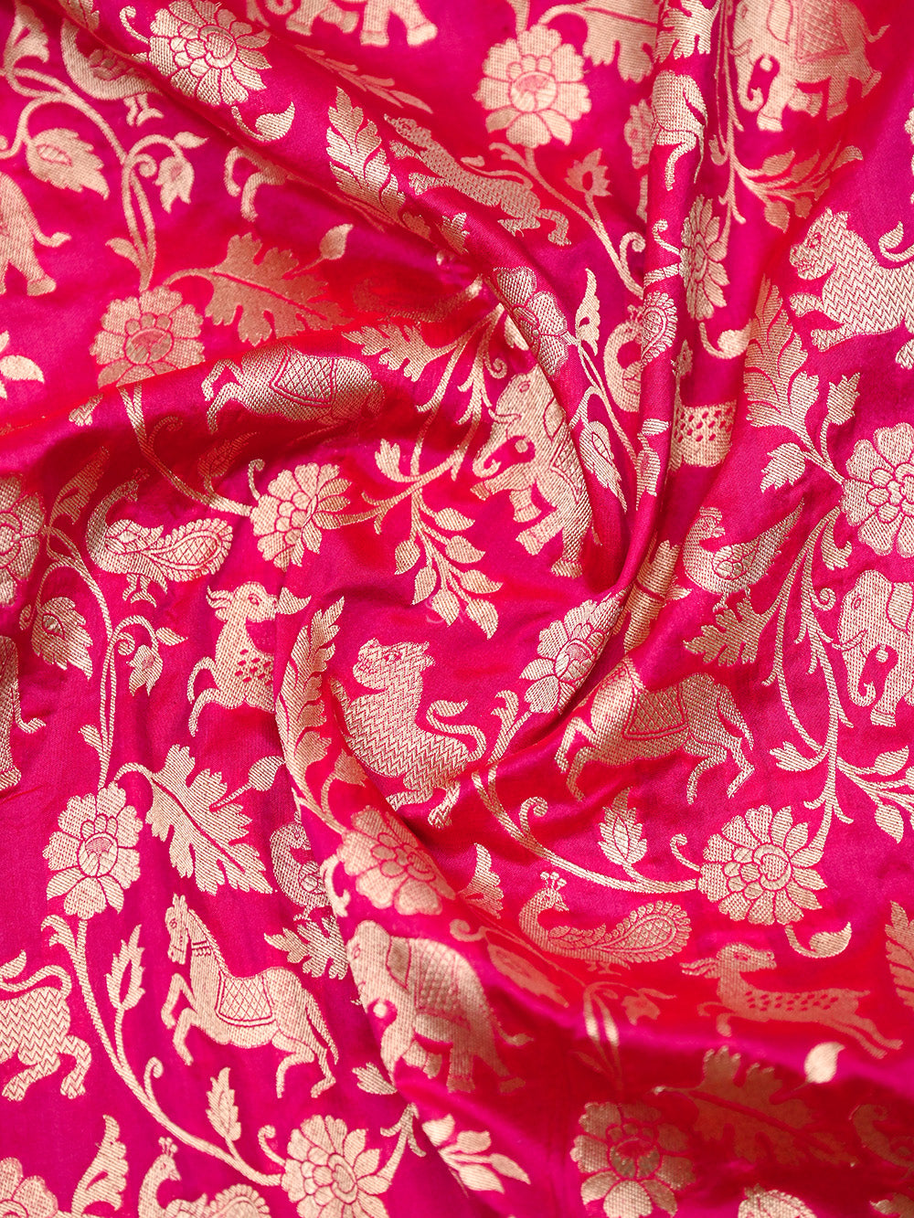 Pink Red Shikargah Katan Silk Handloom Banarasi Saree