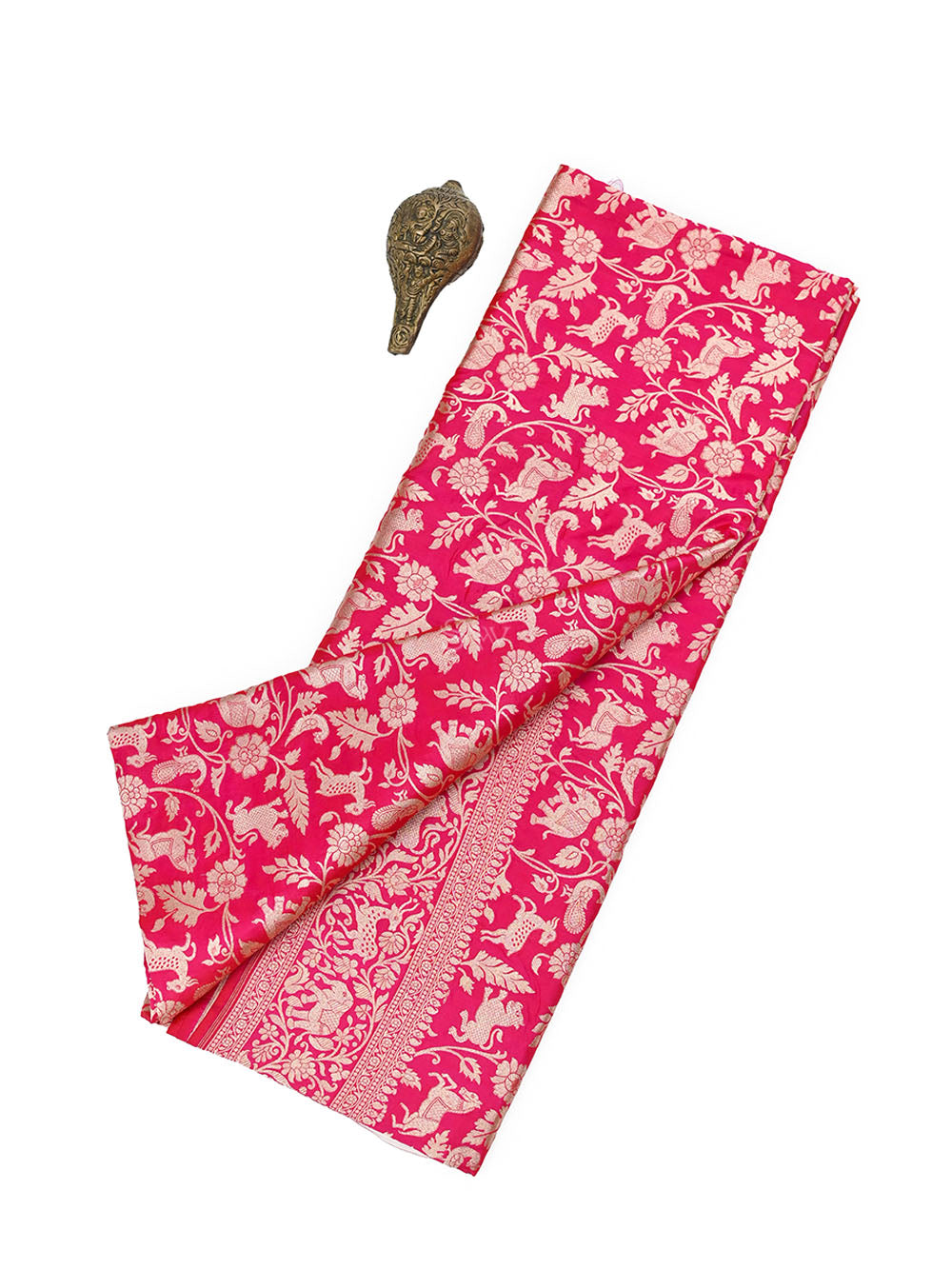 Pink Red Shikargah Katan Silk Handloom Banarasi Saree