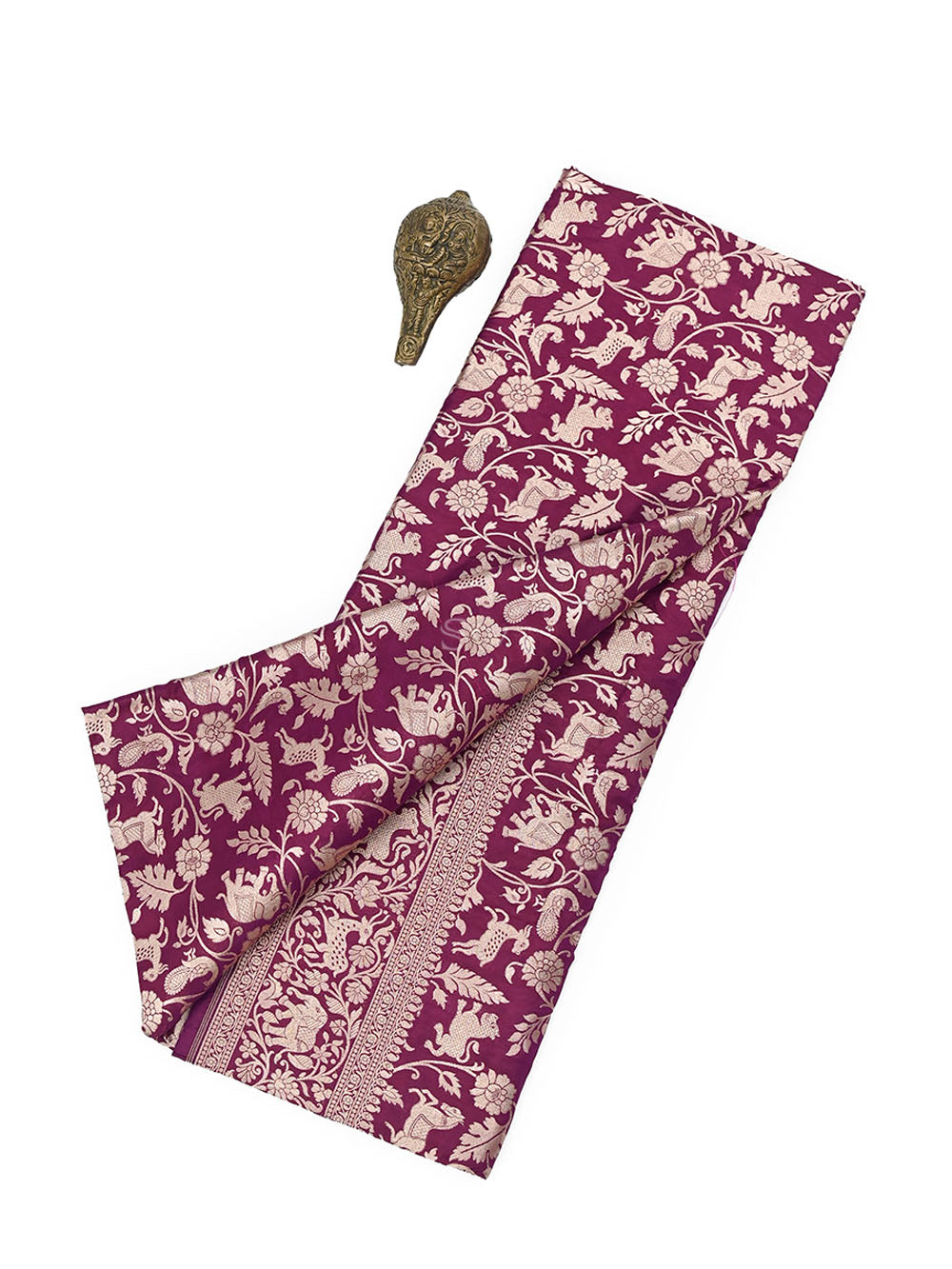 Dark Magenta Shikargah Katan Silk Handloom Banarasi Saree