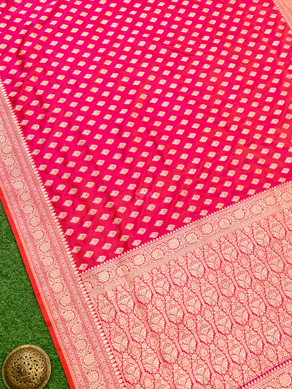 Pink Orange Booti Uppada Katan Silk Handloom Banarasi Saree