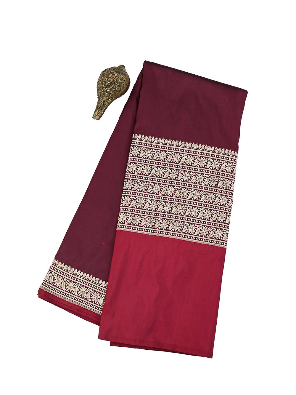 Wine Plain Katan Silk Handloom Banarasi Saree