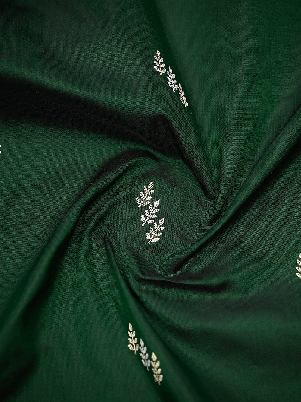 Bottle Green Booti Katan Silk Handloom Banarasi Saree