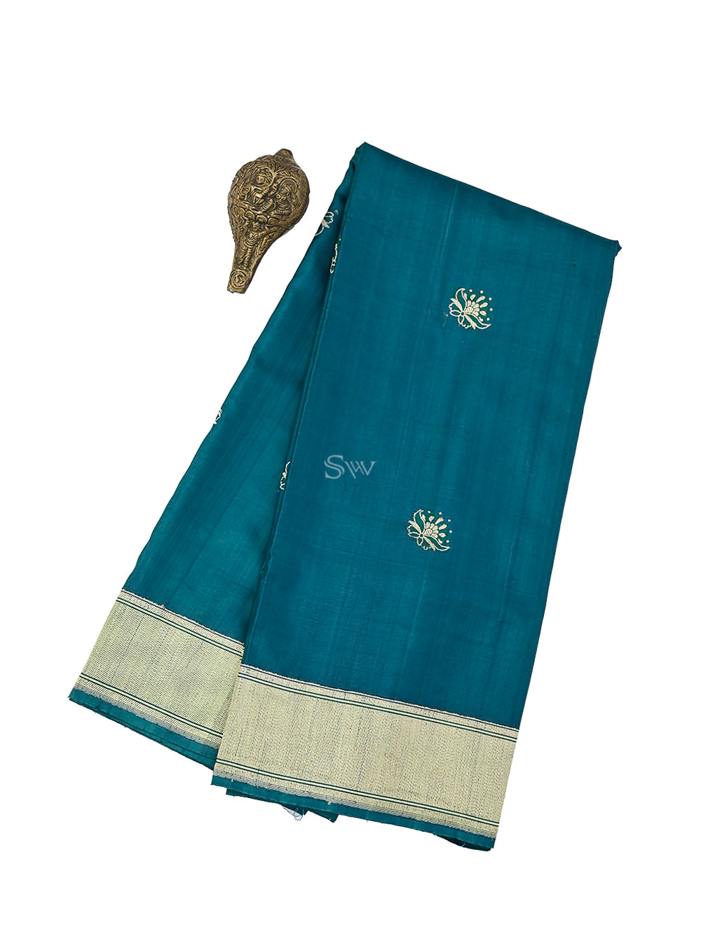 Teal Green Boota Katan Silk Handloom Banarasi Saree