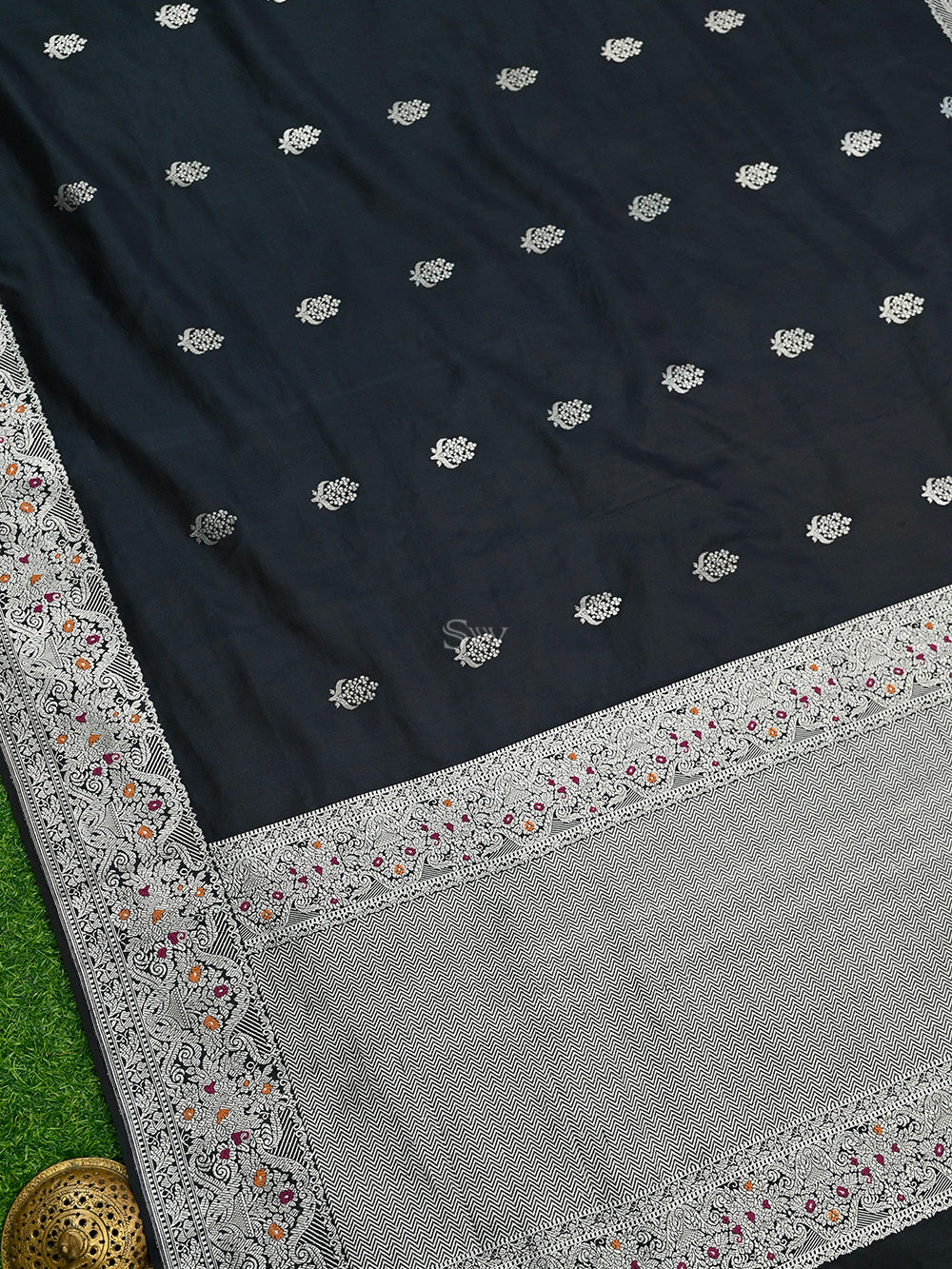 Black Boota Katan Silk Handloom Banarasi Saree