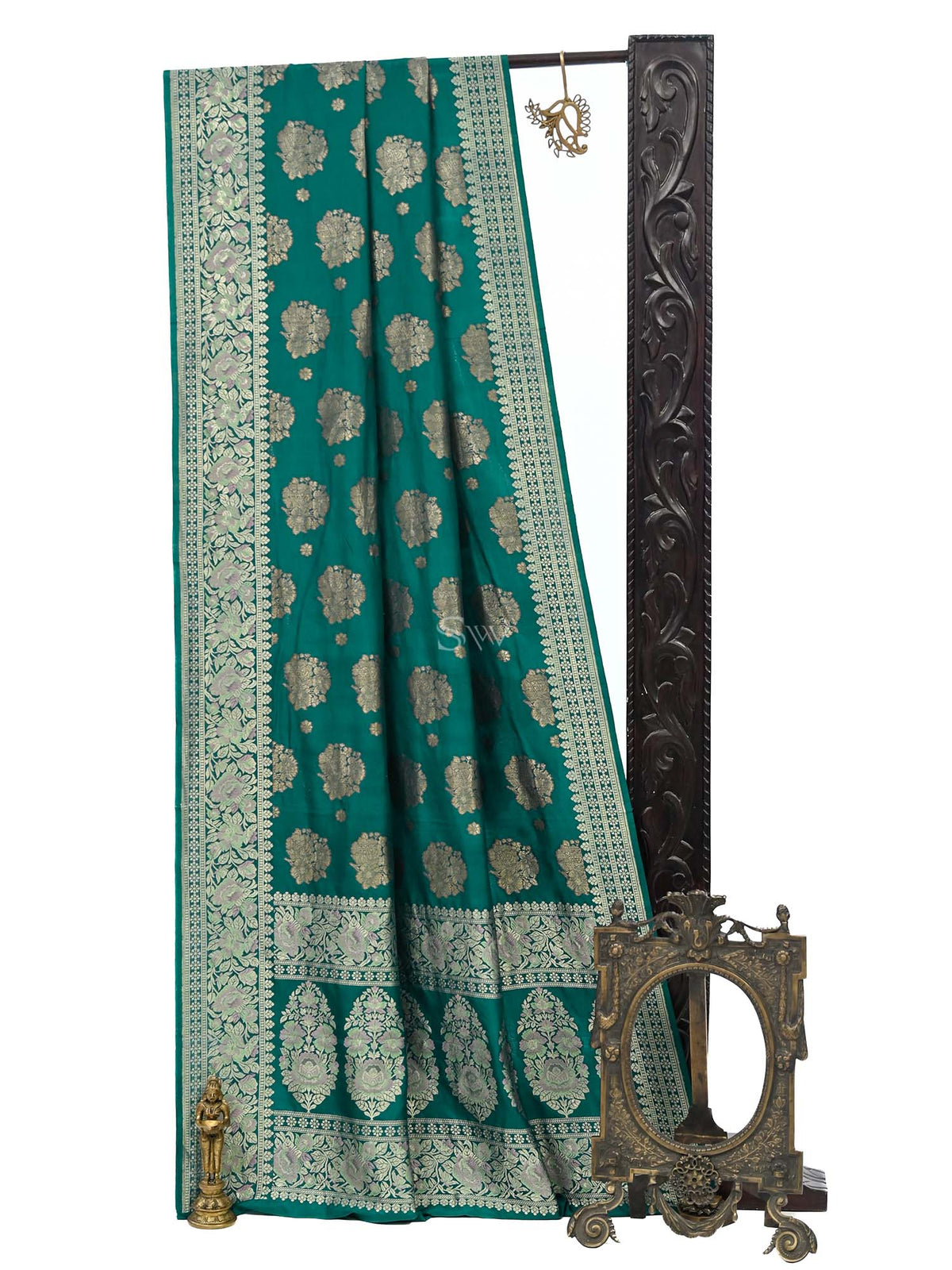 Teal Green Boota Katan Silk Handloom Banarasi Saree