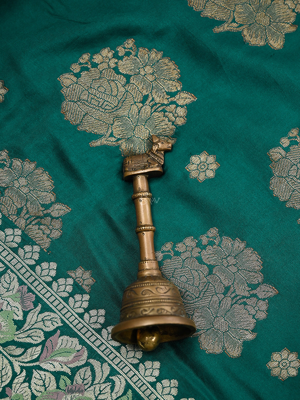 Teal Green Boota Katan Silk Handloom Banarasi Saree