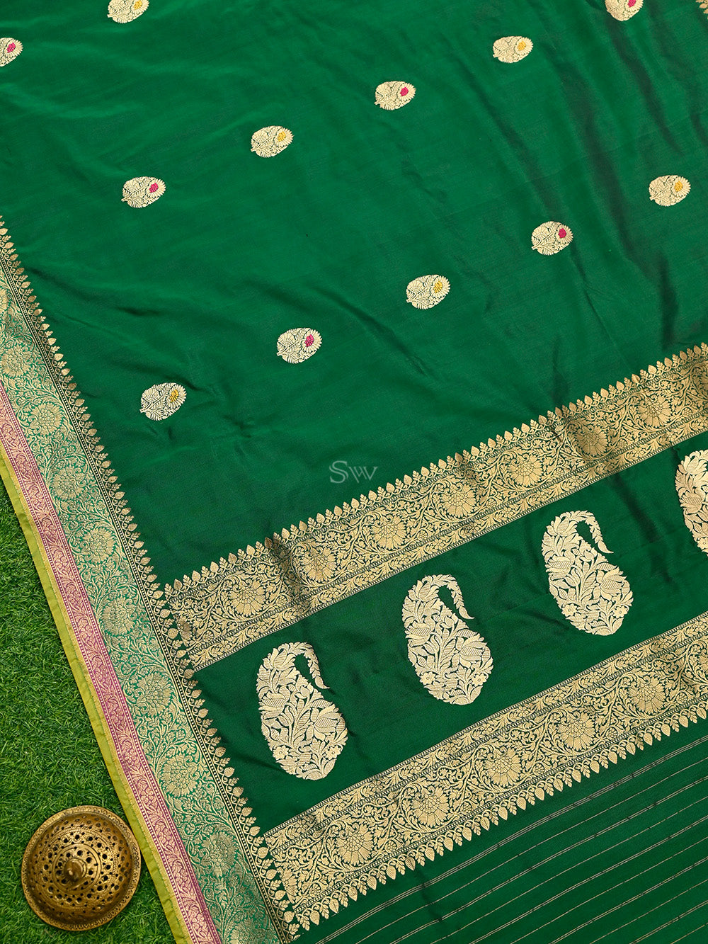 Bottle Green Meenakari Booti Katan Silk Handloom Banarasi Saree