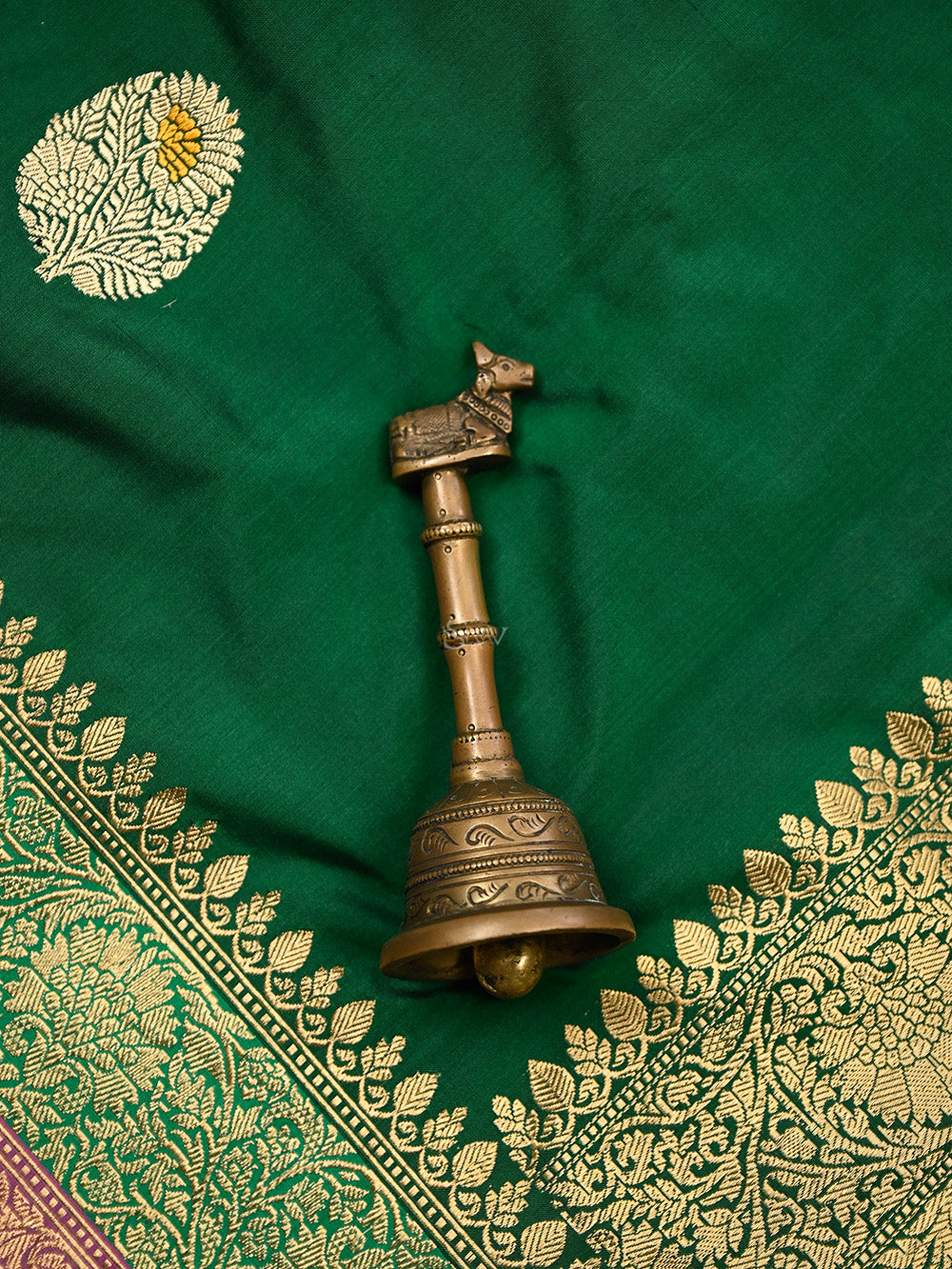 Bottle Green Meenakari Booti Katan Silk Handloom Banarasi Saree