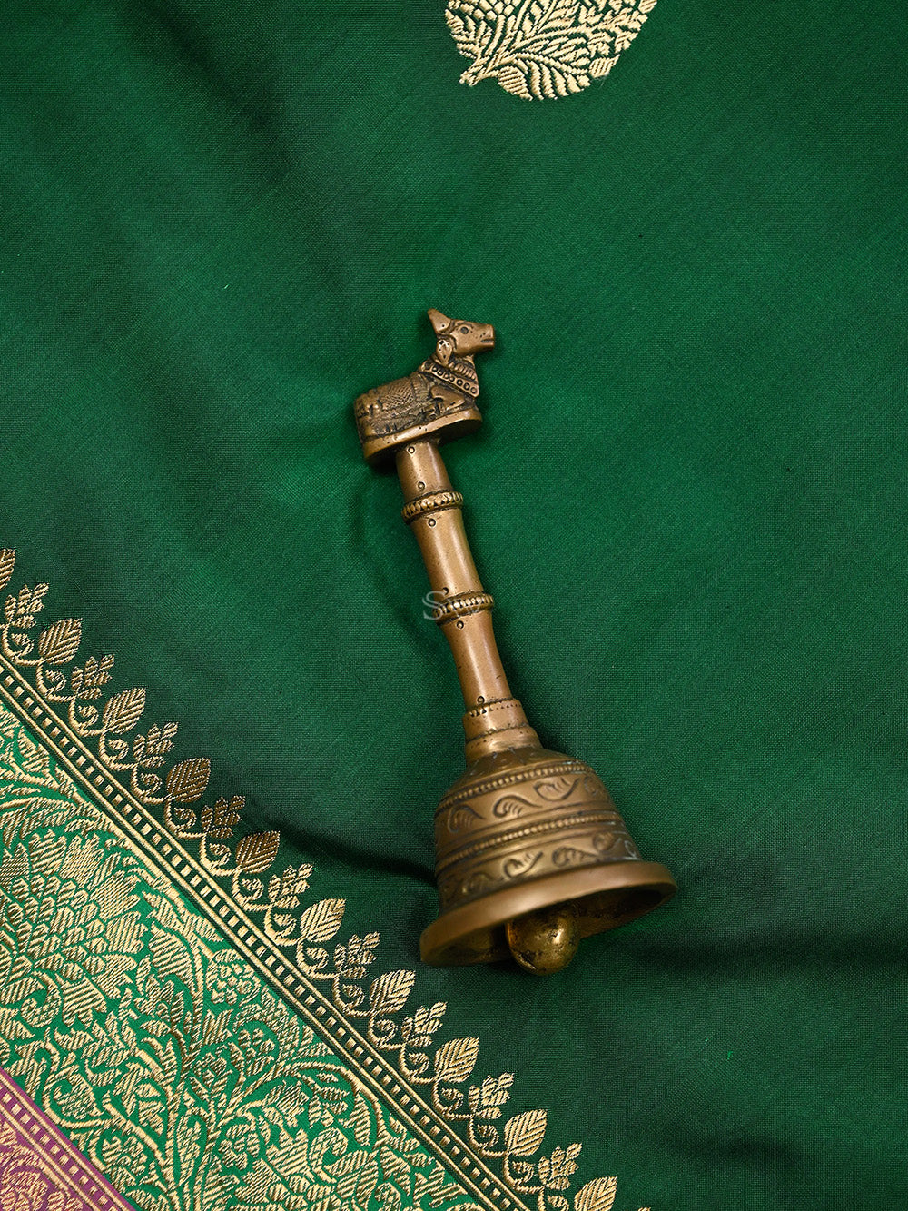 Bottle Green Meenakari Booti Katan Silk Handloom Banarasi Saree