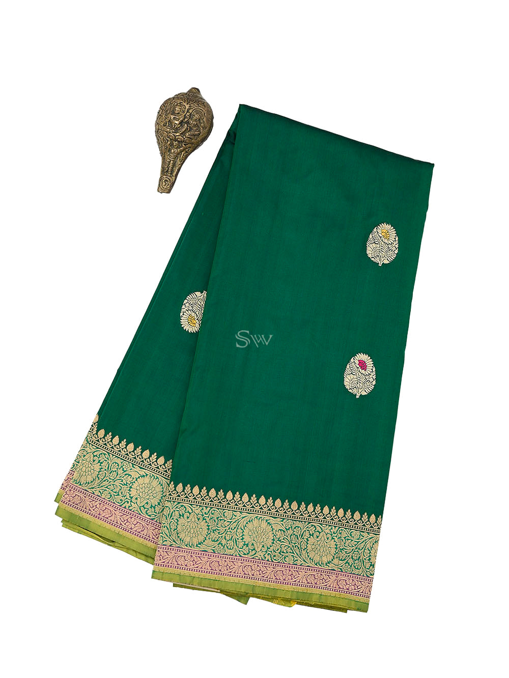 Bottle Green Meenakari Booti Katan Silk Handloom Banarasi Saree