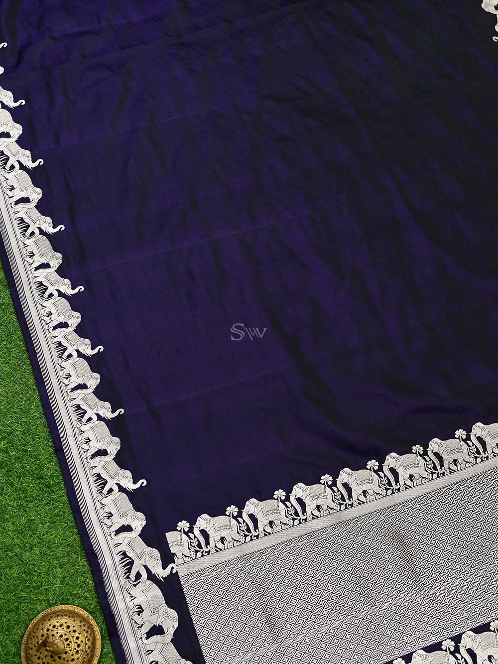 Black Purple Shikargah Satin Silk Handloom Banarasi Saree - Sacred Weaves