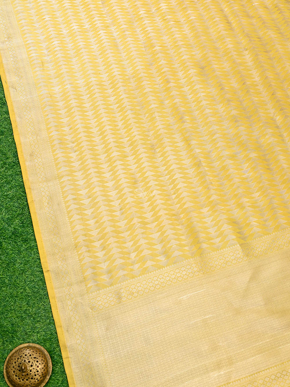 Mustard Satin Brocade Handloom Banarasi Saree - Sacred Weaves