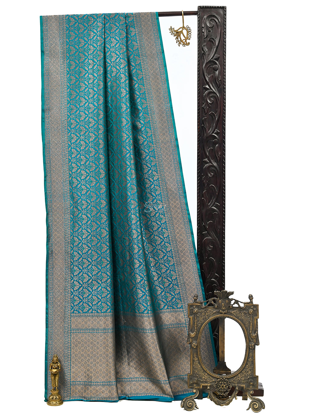 Green Blue Jaal Katan Silk Handloom Banarasi Saree - Sacred Weaves