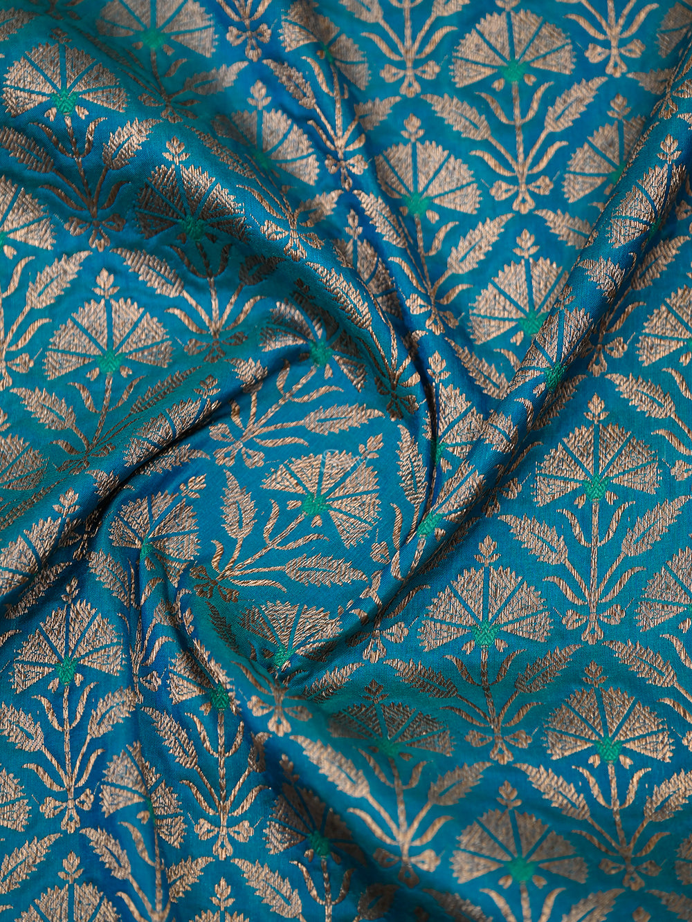 Green Blue Jaal Katan Silk Handloom Banarasi Saree - Sacred Weaves