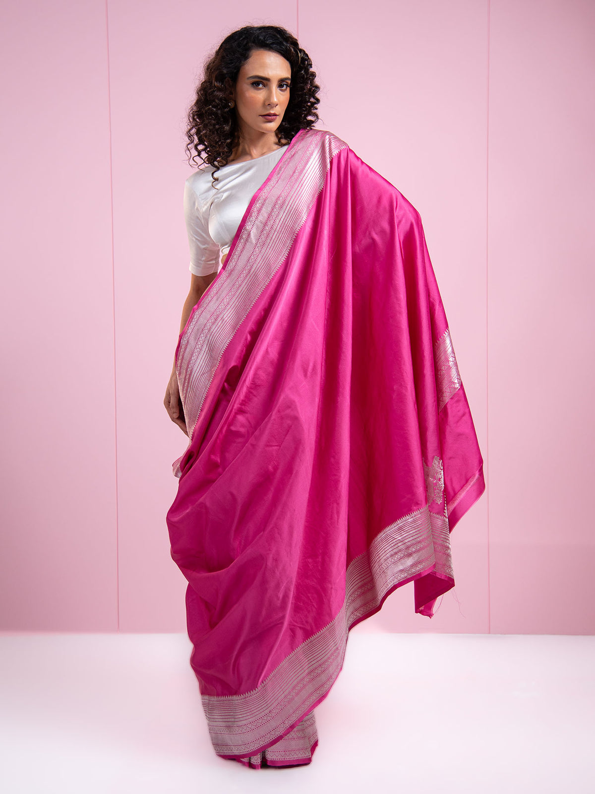 Dark Pink Satin Silk Handloom Banarasi Saree - Sacred Weaves