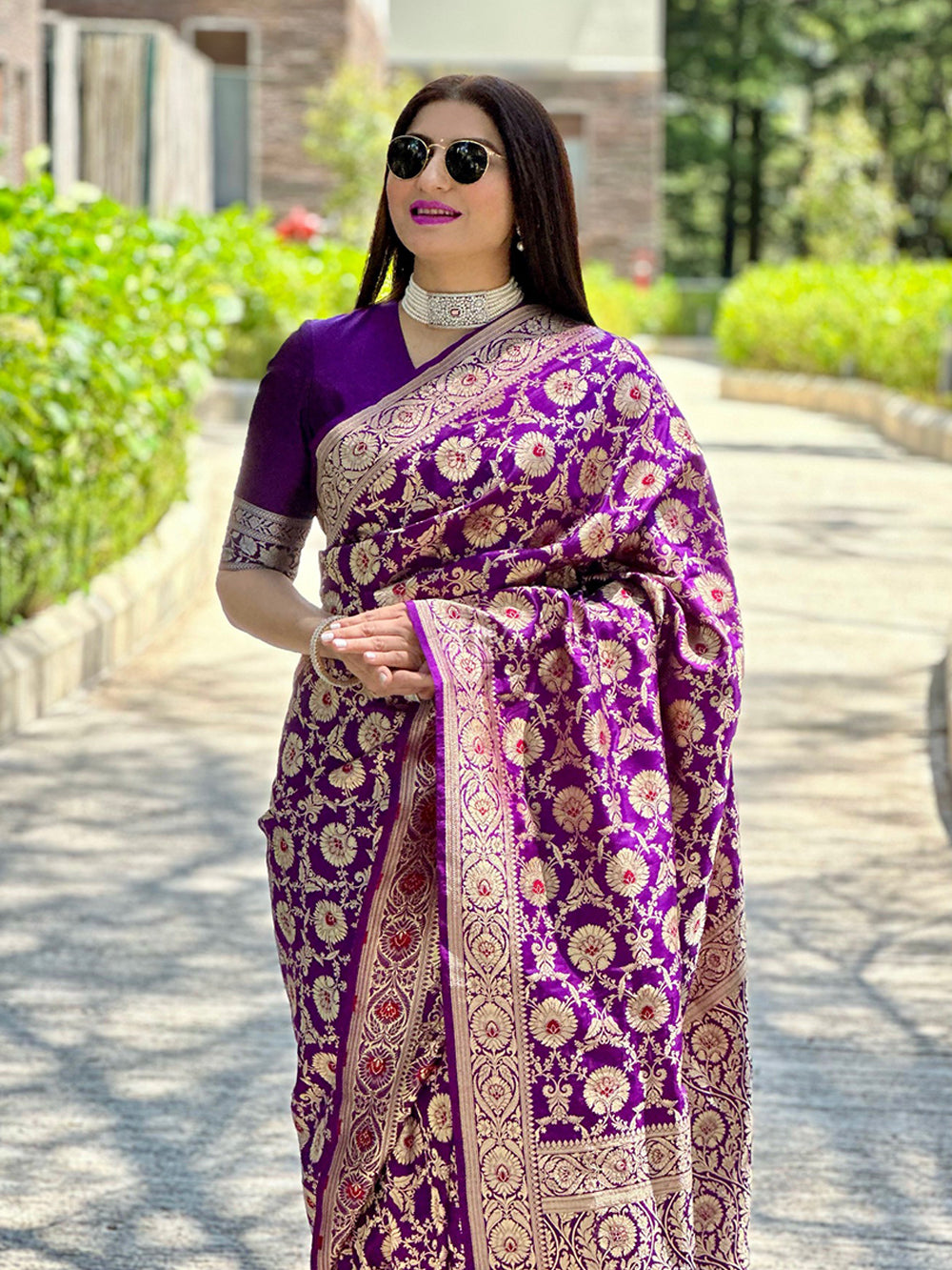 Purple Meenakari Uppada Katan Silk Handloom Banarasi Saree - Sacred Weaves