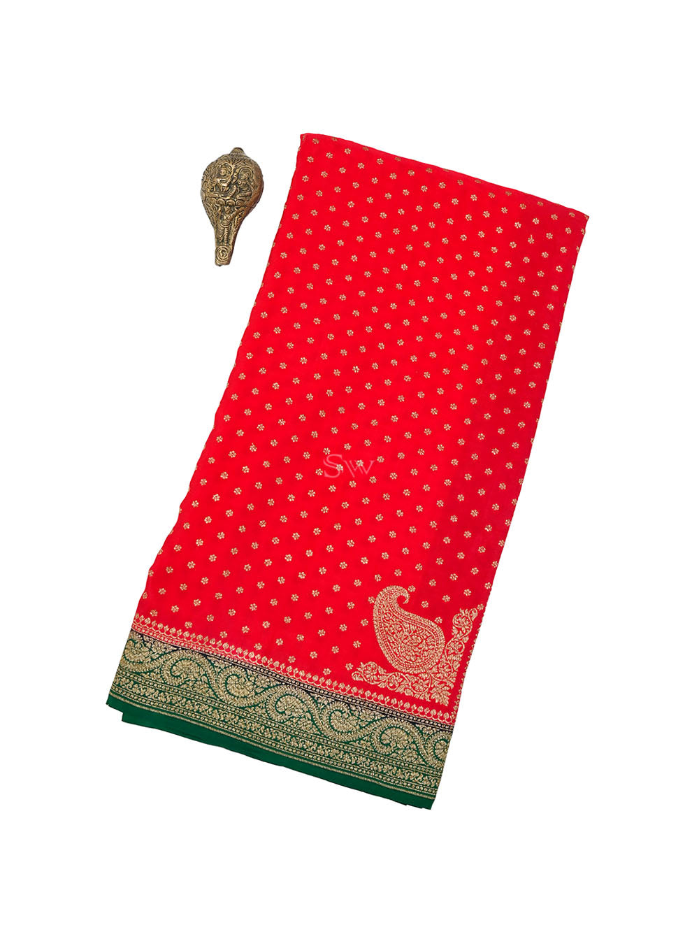 Red Crepe Silk Booti Handloom Banarasi Saree