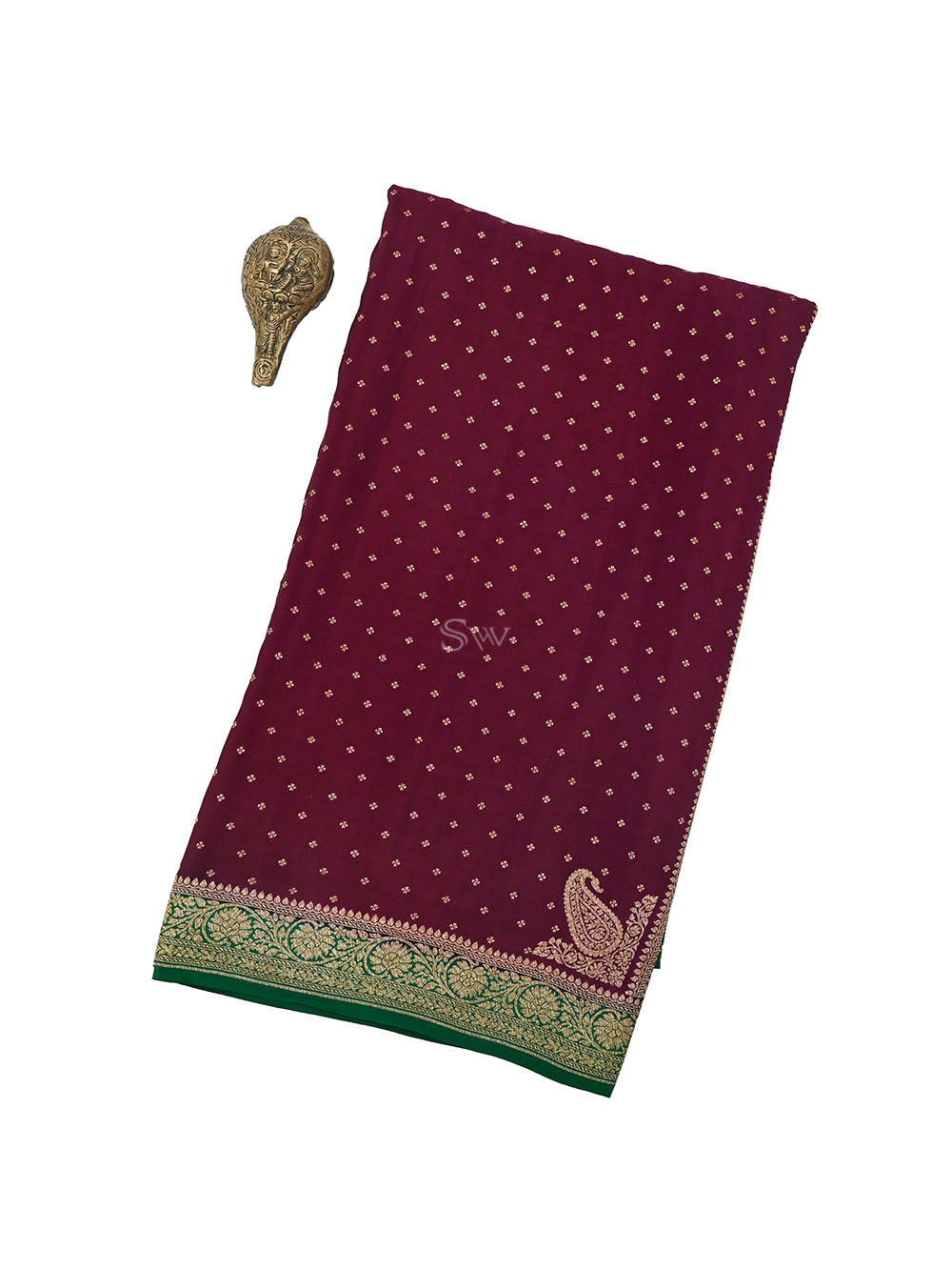 Wine Konia Crepe Silk Handloom Banarasi Saree