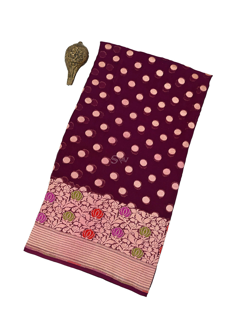 Wine Booti Khaddi Georgette Handloom Banarasi Saree - Sacred Weaves