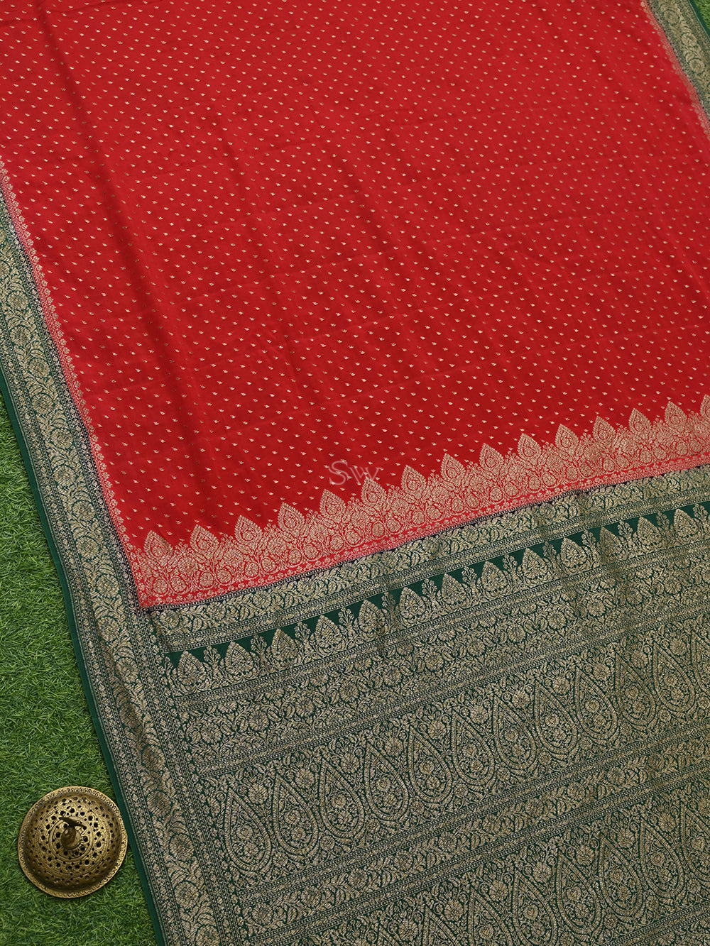 Red Booti Crepe Silk Handloom Banarasi Saree - Sacred Weaves