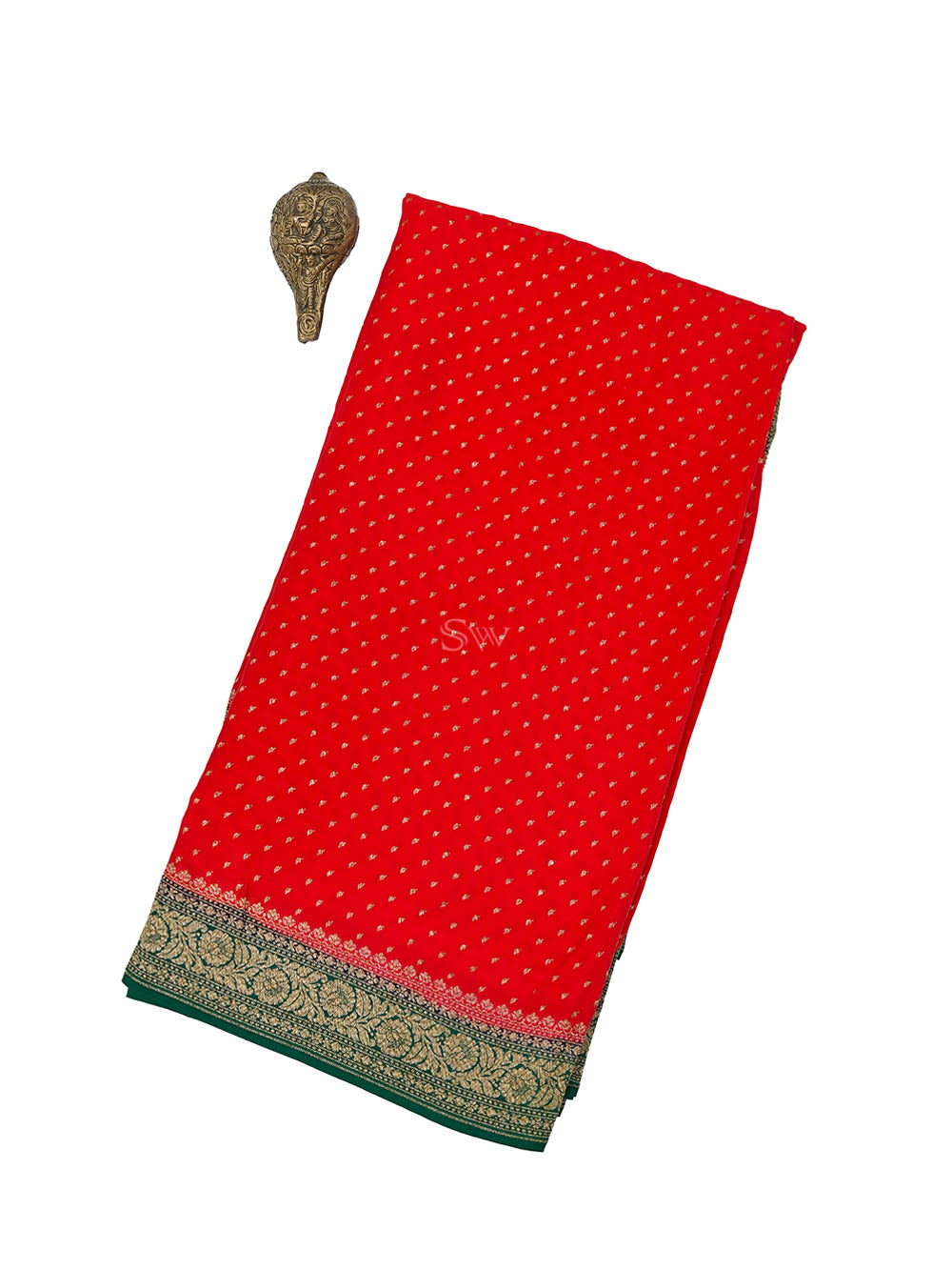 Red Booti Crepe Silk Handloom Banarasi Saree