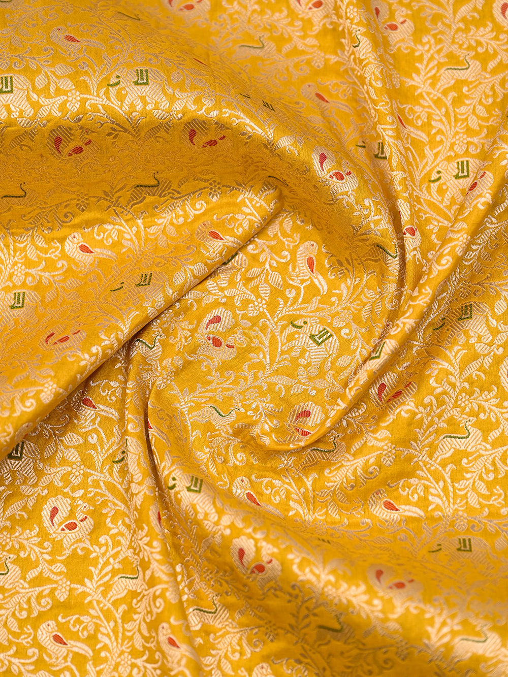 Mustard Meenakari Katan Silk Handloom Banarasi Suit - Sacred Weaves