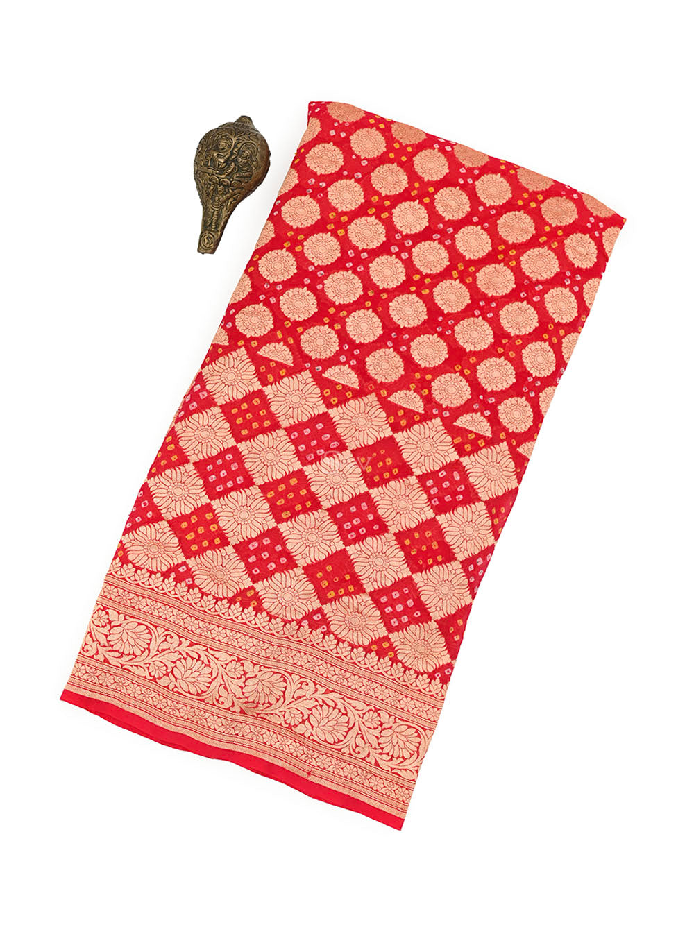 Coral Pink Bandhani Khaddi Georgette Handloom Banarasi Saree