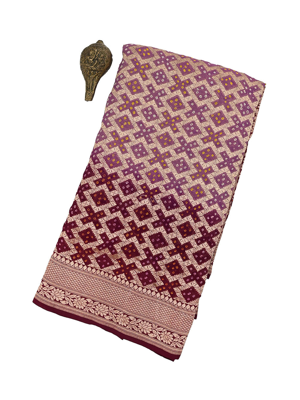 Wine Mauve Bandhani Khaddi Georgette Handloom Banarasi Saree