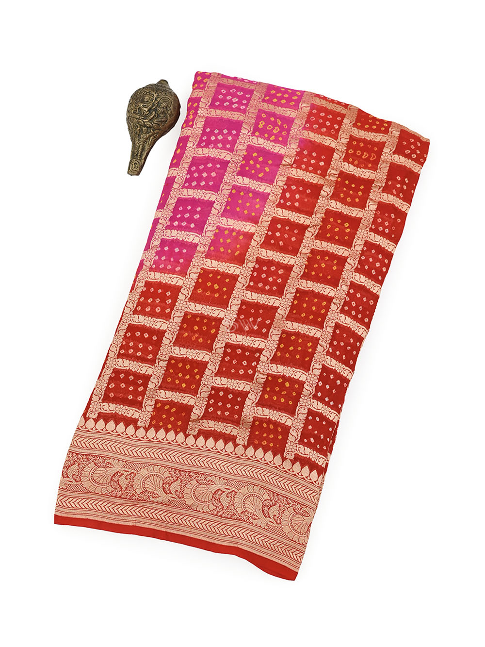 Maroon Pink Bandhani Khaddi Georgette Handloom Banarasi Saree