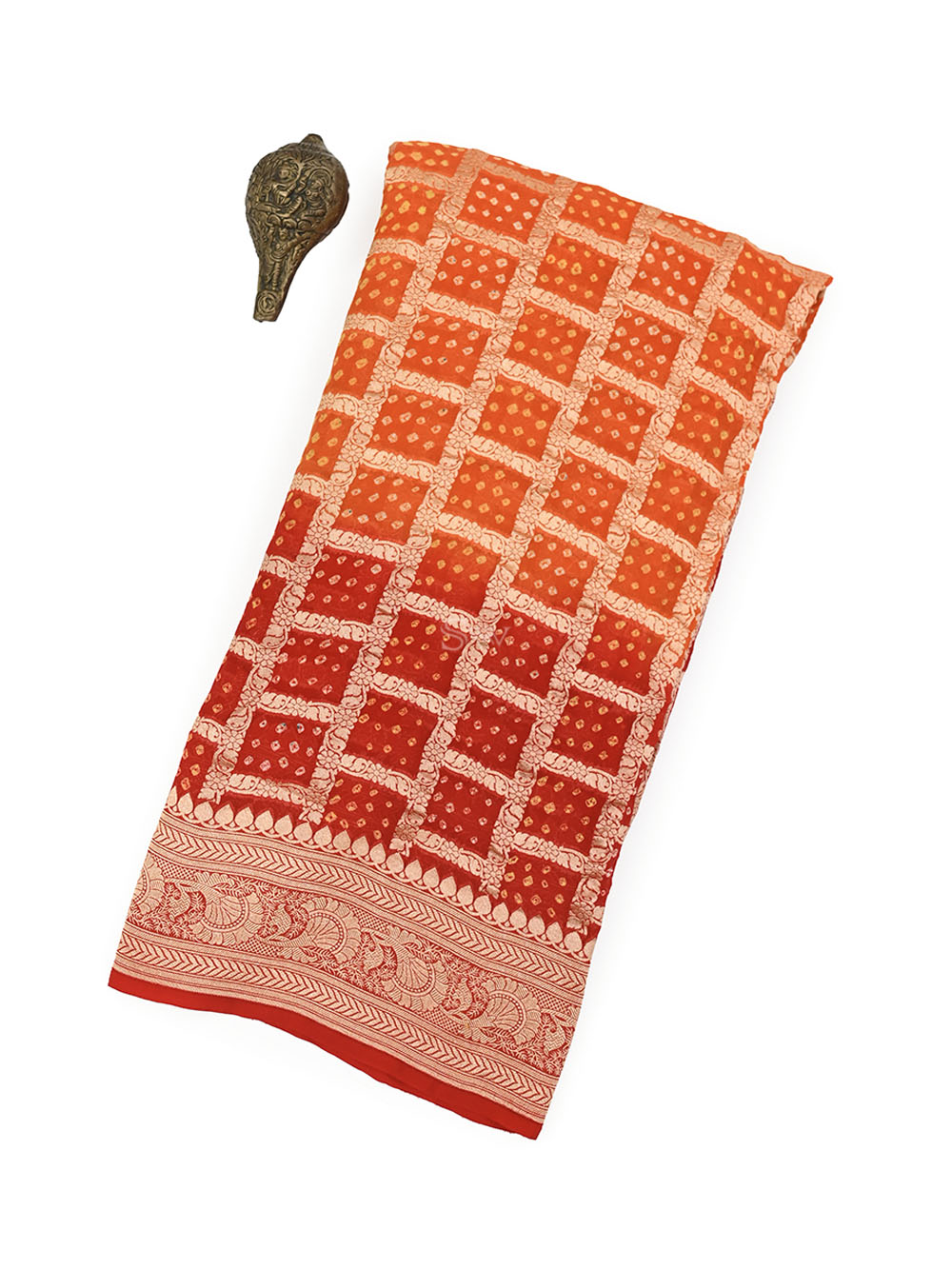 Maroon Orange Bandhani Khaddi Georgette Handloom Banarasi Saree