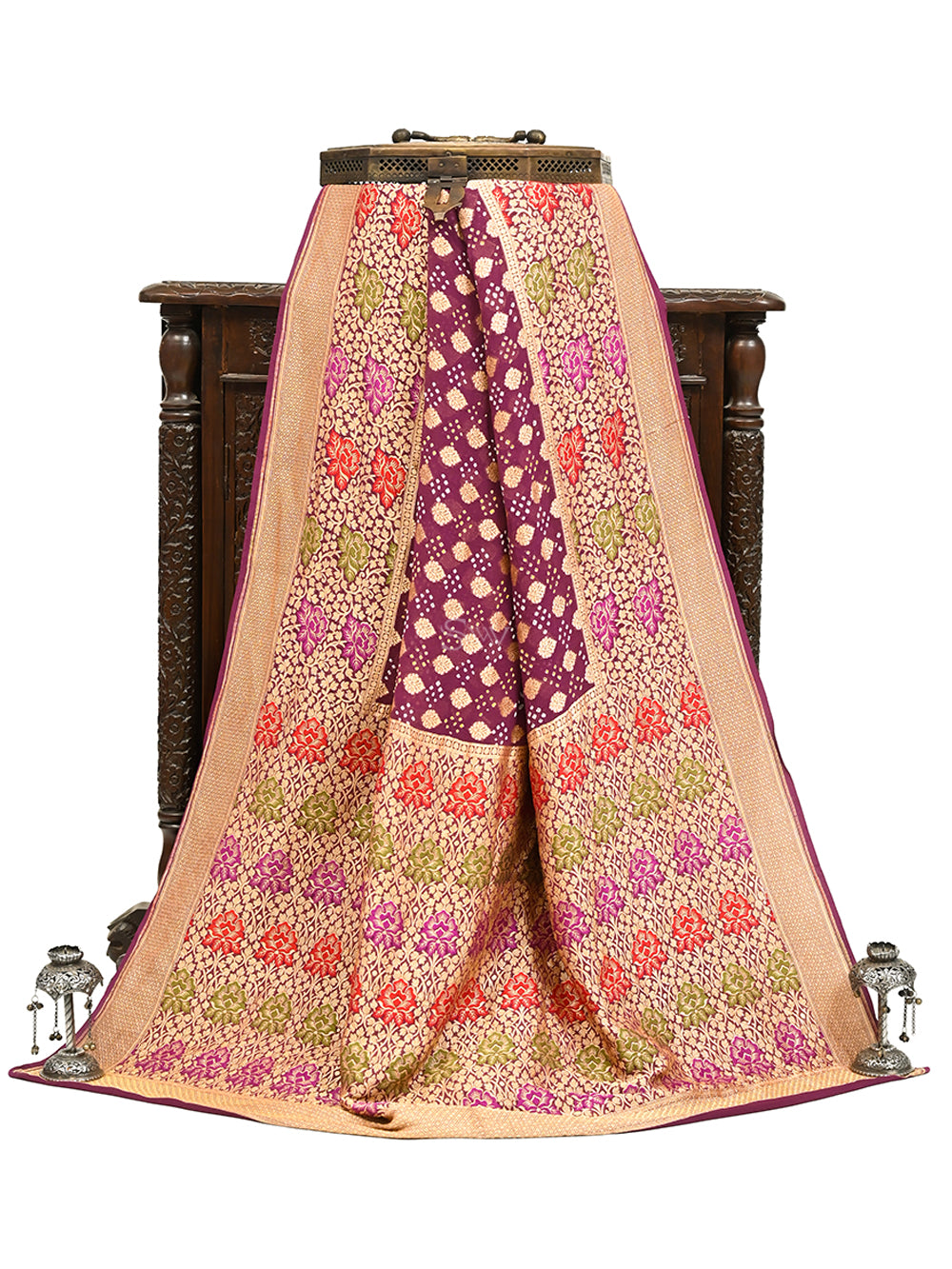 Purple Bandhani Khaddi Georgette Handloom Banarasi Saree