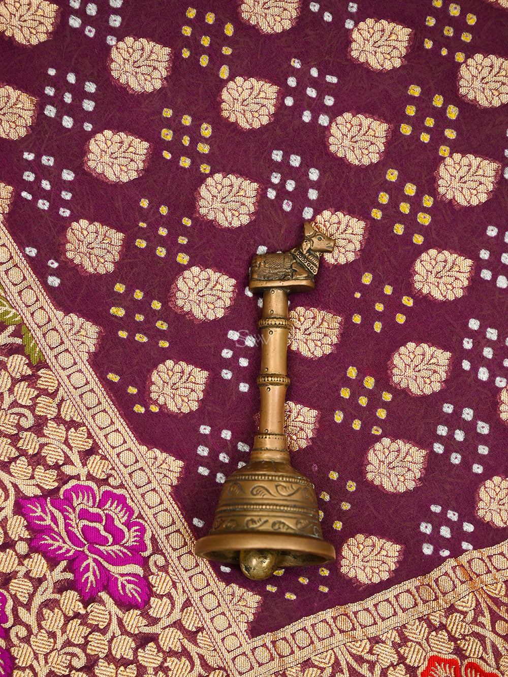 Purple Bandhani Khaddi Georgette Handloom Banarasi Saree