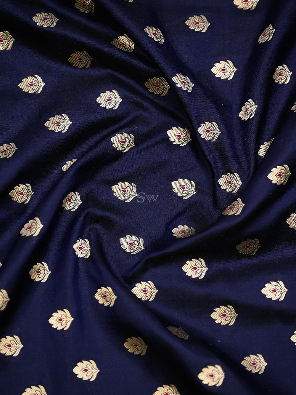 Dark Blue Meenakari Katan Silk Handloom Banarasi Suit - Sacred Weaves