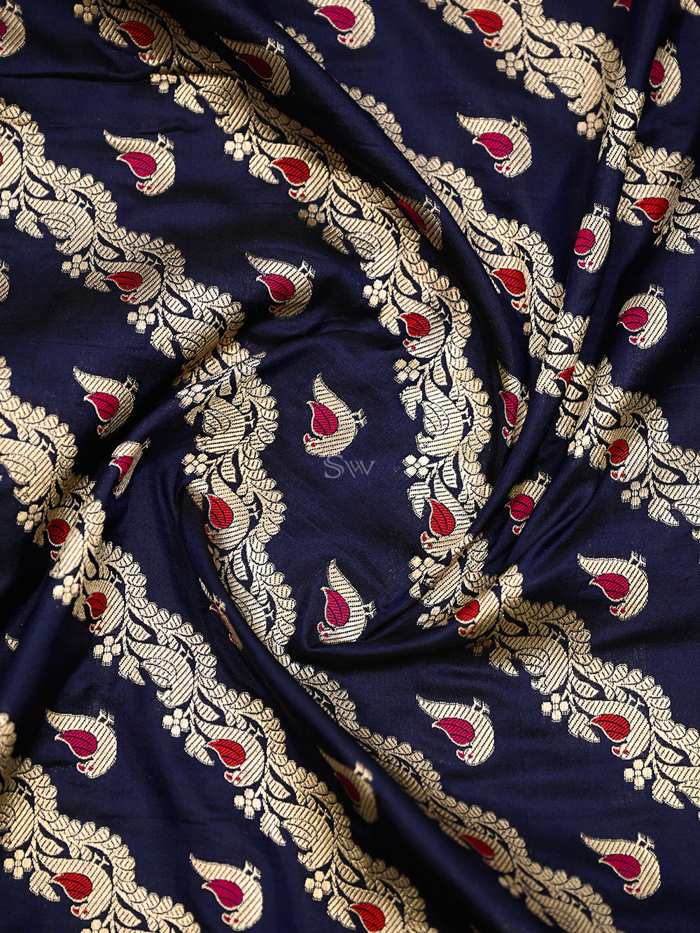 Dark Blue Meenakari Katan Silk Handloom Banarasi Suit - Sacred Weaves