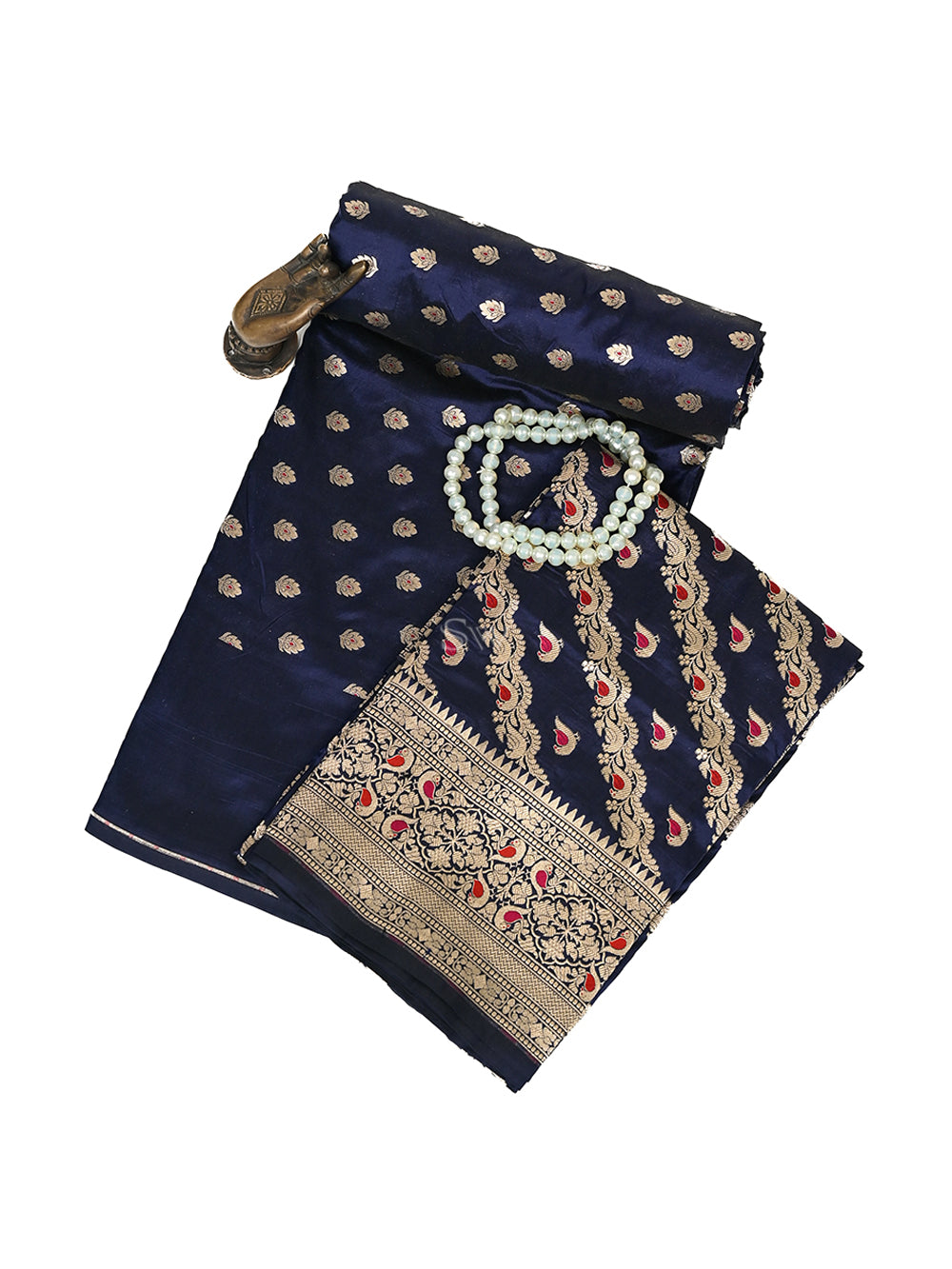 Dark Blue Meenakari Katan Silk Handloom Banarasi Suit