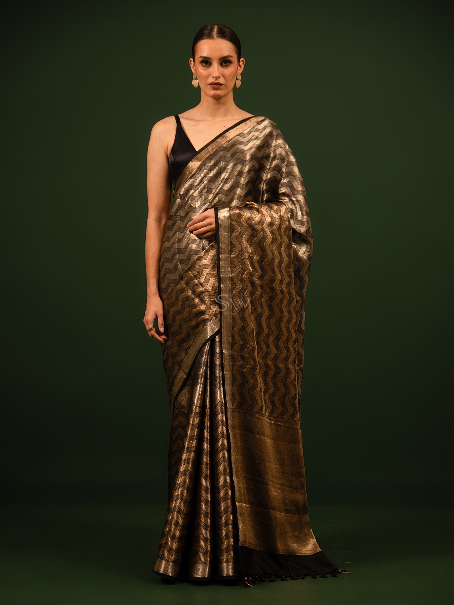 Black Tissue Brocade Handloom Banarasi Saree - Sacred Weaves