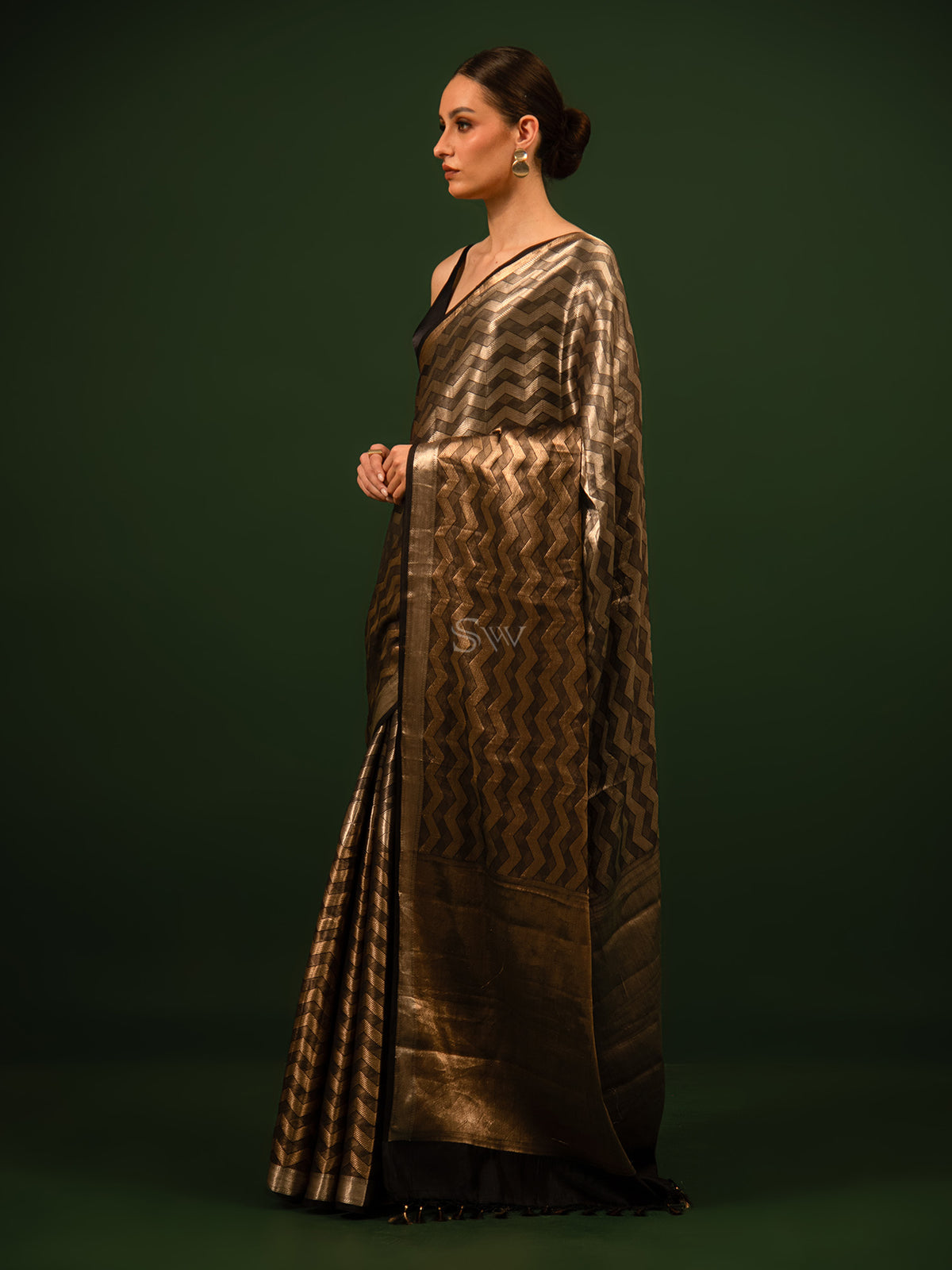 Black Tissue Brocade Handloom Banarasi Saree - Sacred Weaves