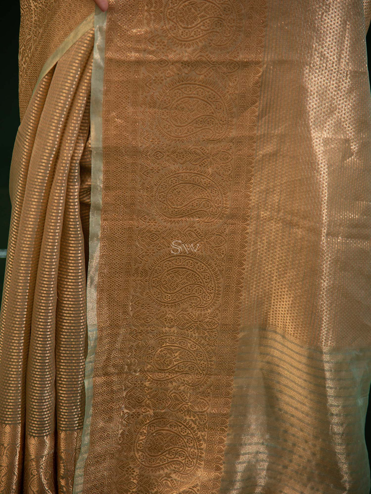 Sea Green Tissue Brocade Handloom Banarasi Saree - Sacred Weaves