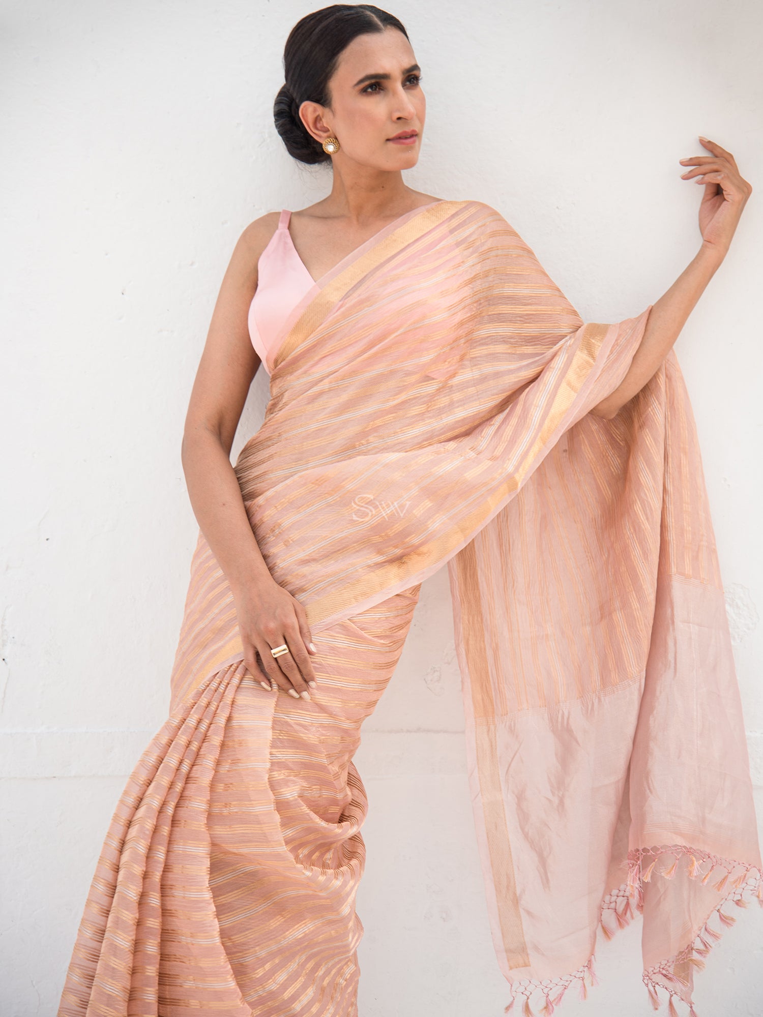 Pastel Pink Tissue Handloom Banarasi Saree - Sacred Weaves