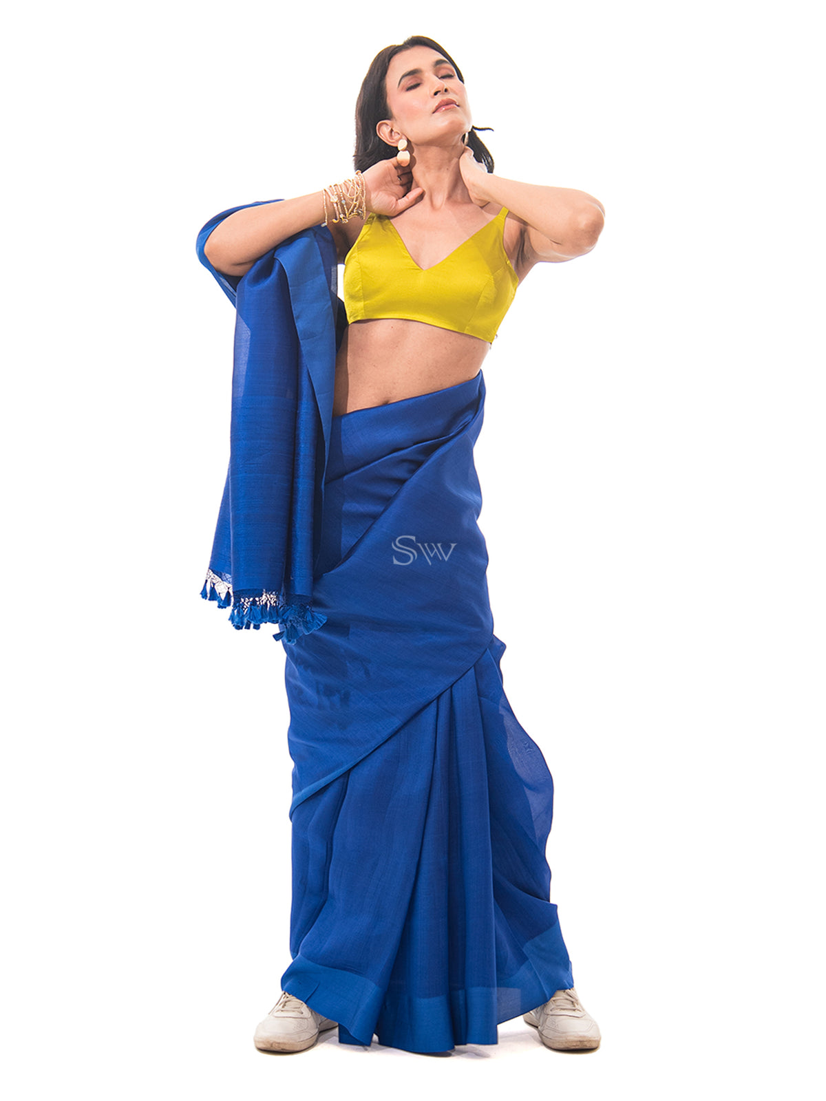 Royal Blue Plain Silk Handloom Saree