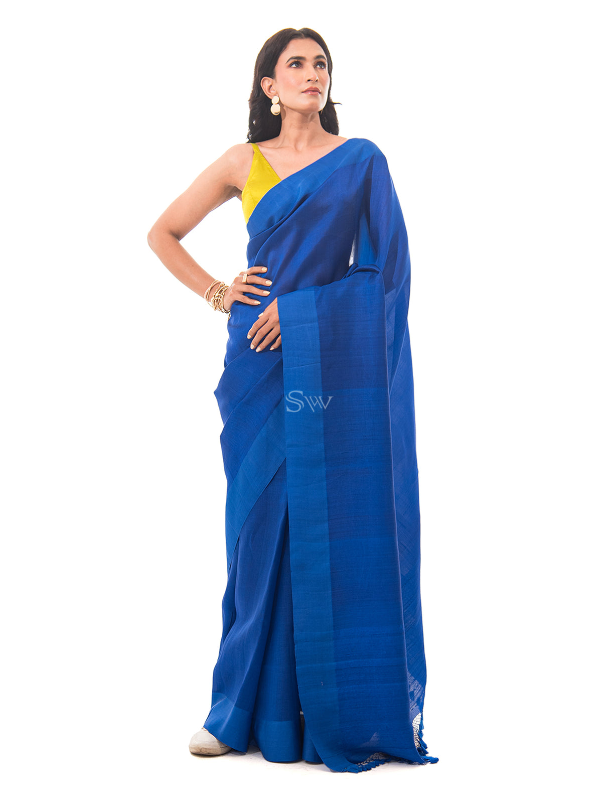 Royal Blue Plain Silk Handloom Saree