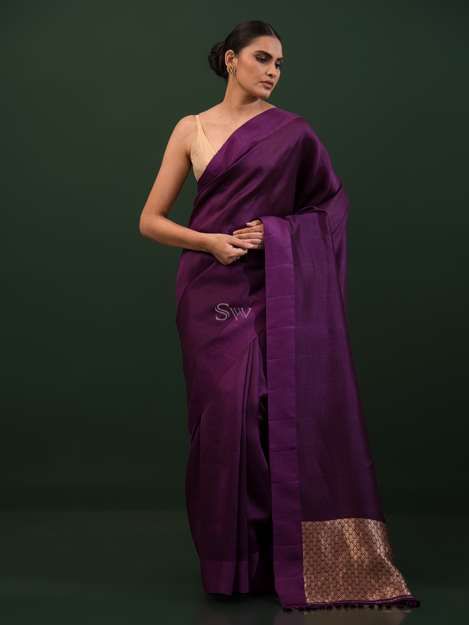 Pure kanjivaram silk saree purple and blue with plain body and temple –  Prashanti Sarees