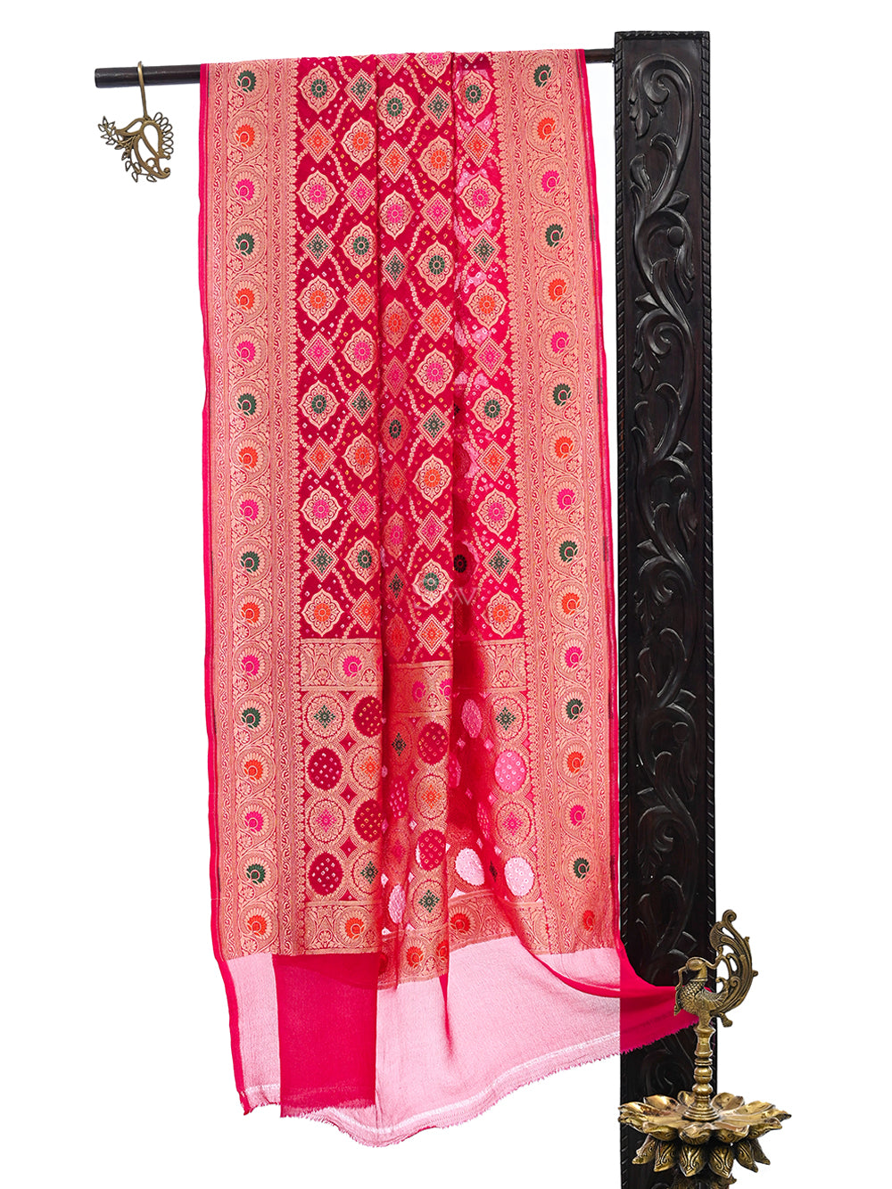 Dark Pink Bandhani Khaddi Georgette Handloom Banarasi Dupatta