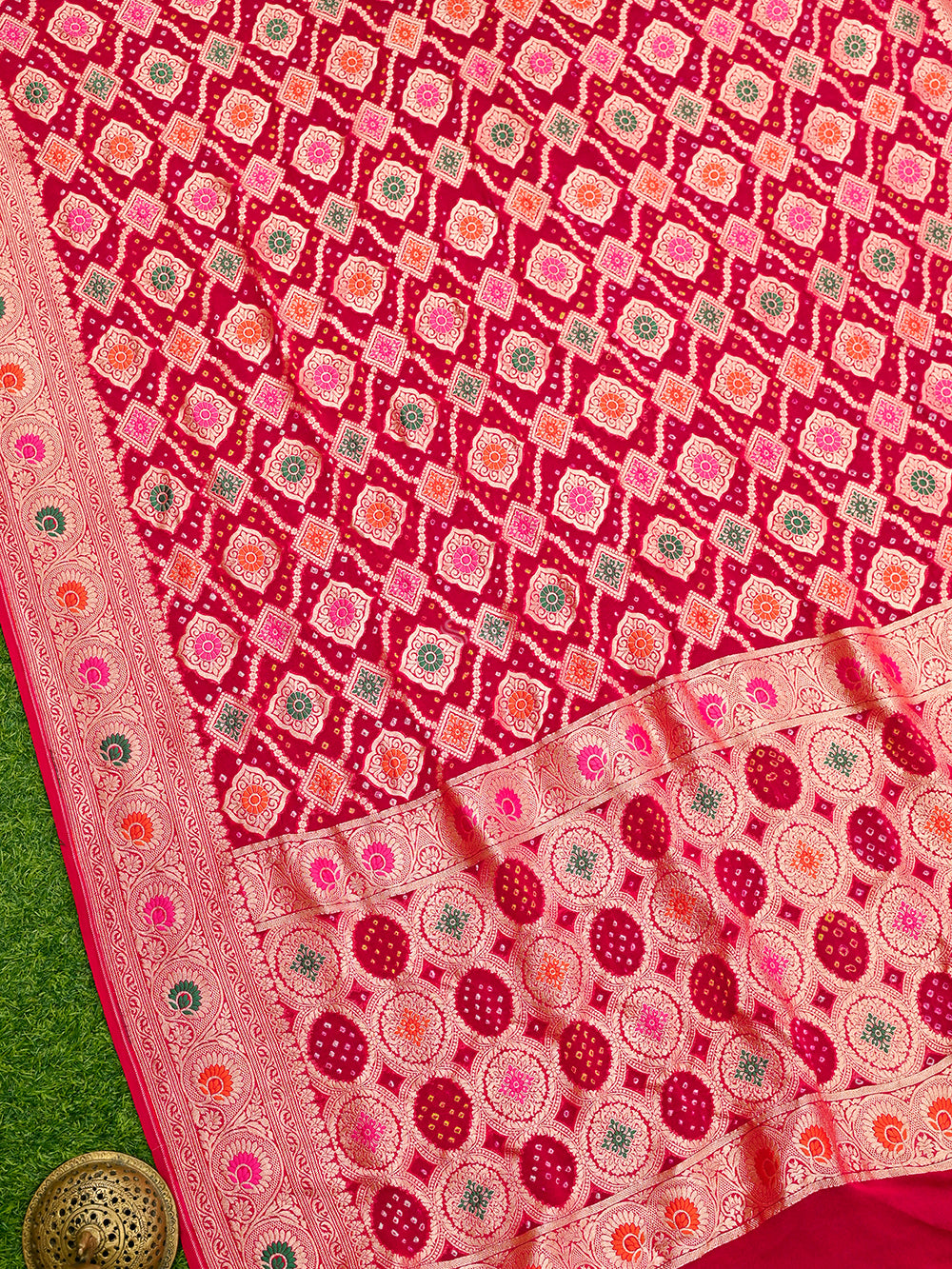 Dark Pink Bandhani Khaddi Georgette Handloom Banarasi Dupatta