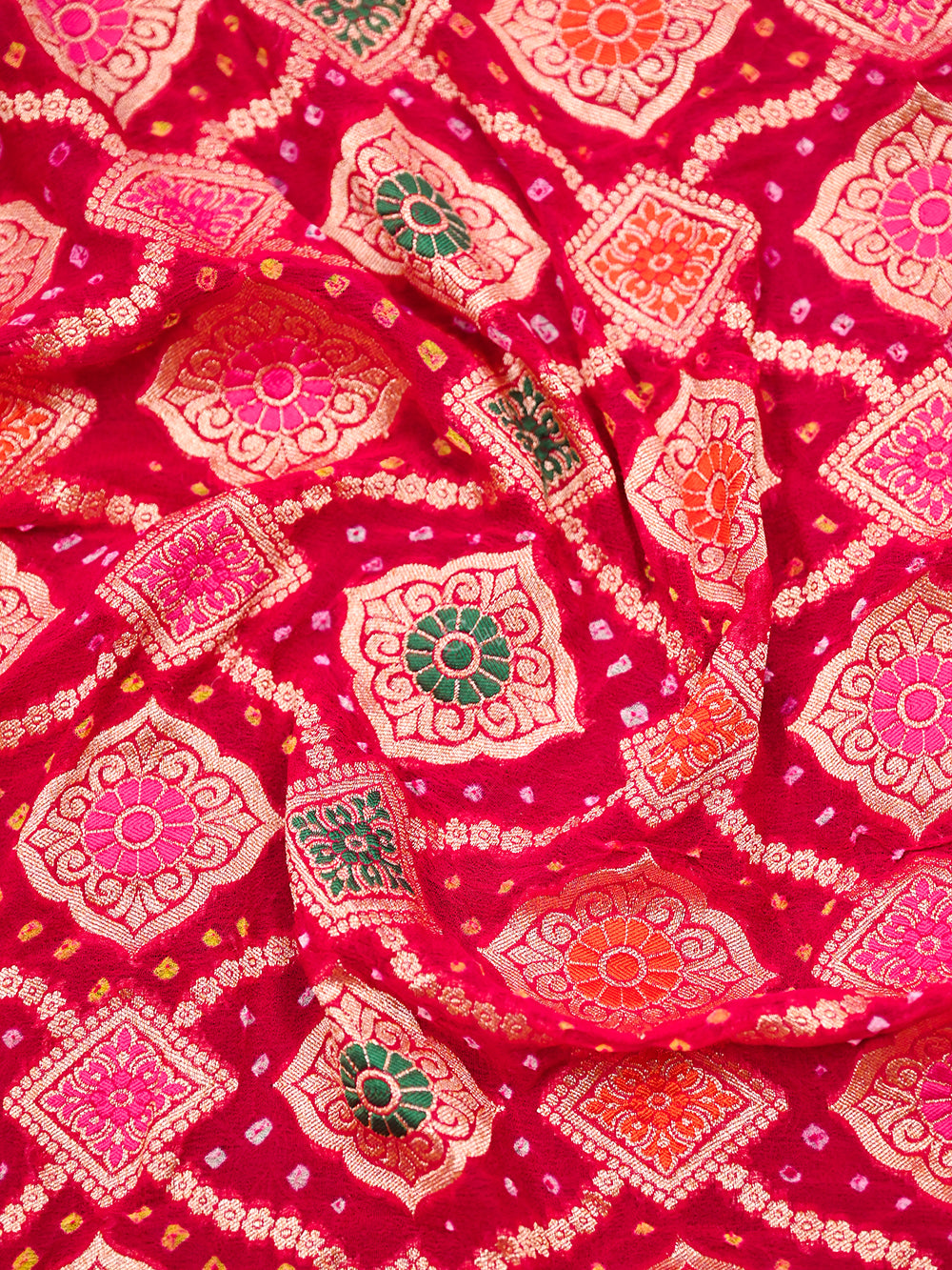 Dark Pink Bandhani Khaddi Georgette Handloom Banarasi Dupatta