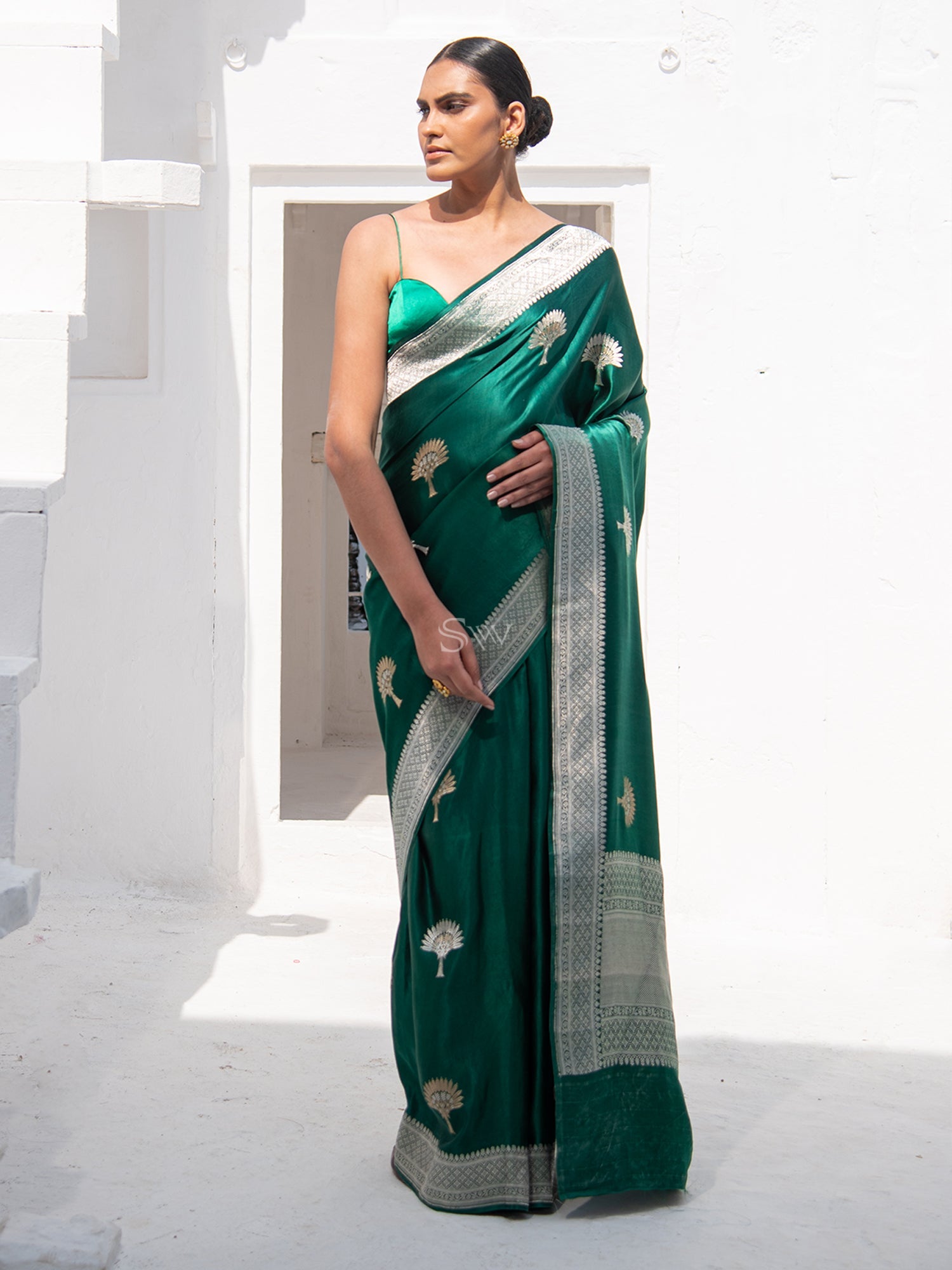 Banarasi Satin Silk + Green Saree